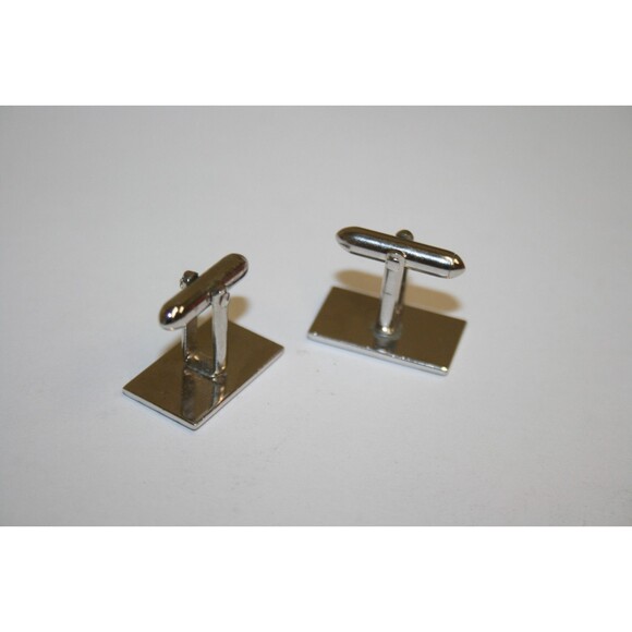 Vintage Chrome Silver Squared SWANK Mid Century Modern Cuff Links Set RARE - Picture 4 of 6